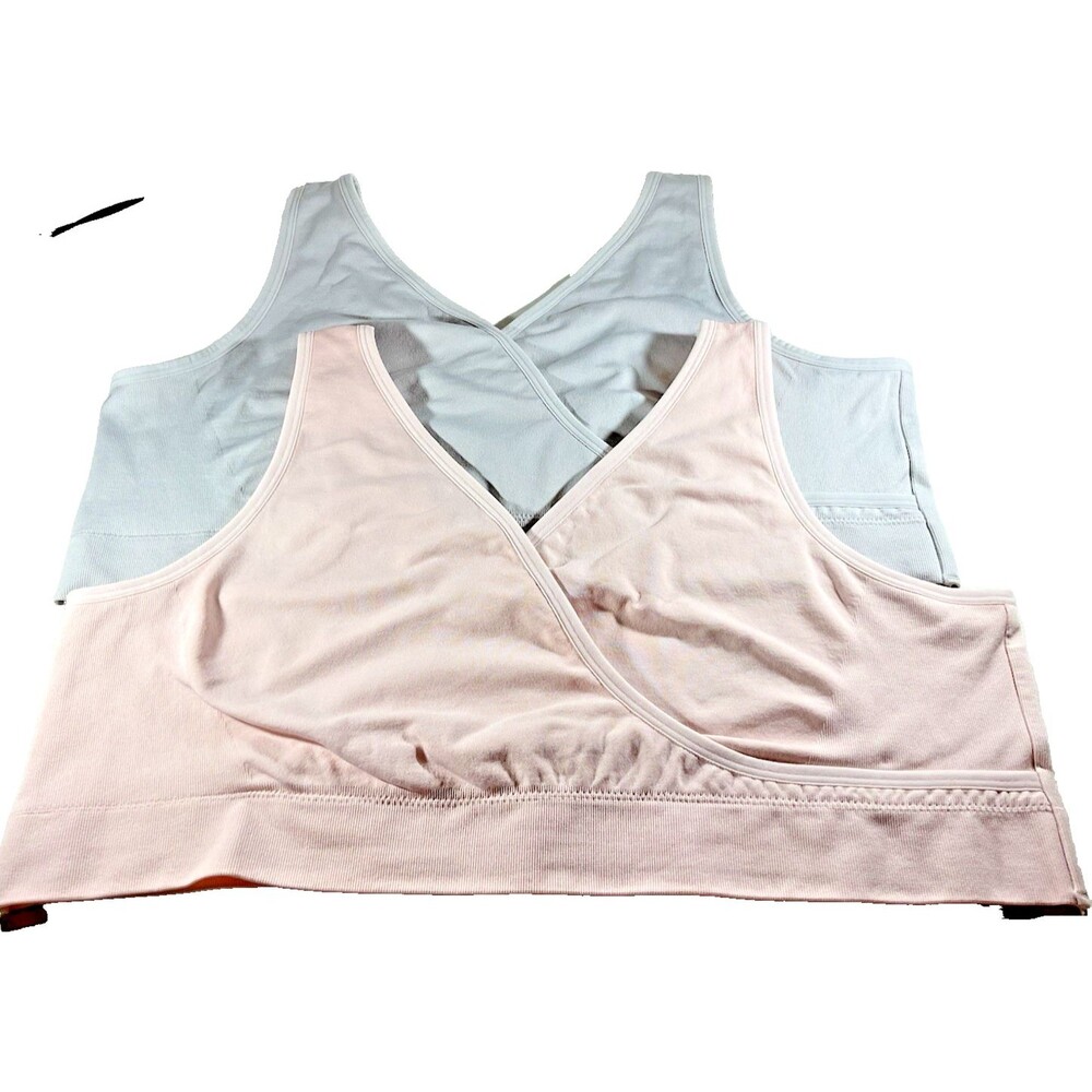 2 New Auden Women's XXL Wireless Unlined Longline Bralette Pink Gray Athleisure
